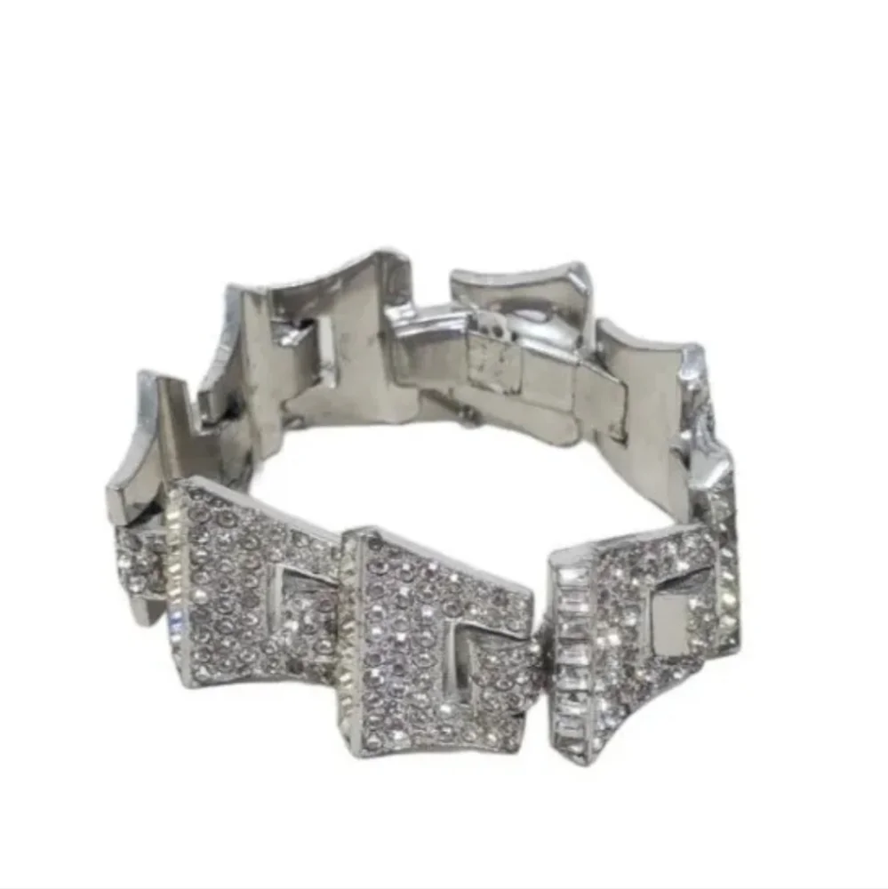 Vintage JOMAZ Joseph Mazer Art Deco Rhinestone Silver Rhodium Plated Bracelet - Picture 8 of 8